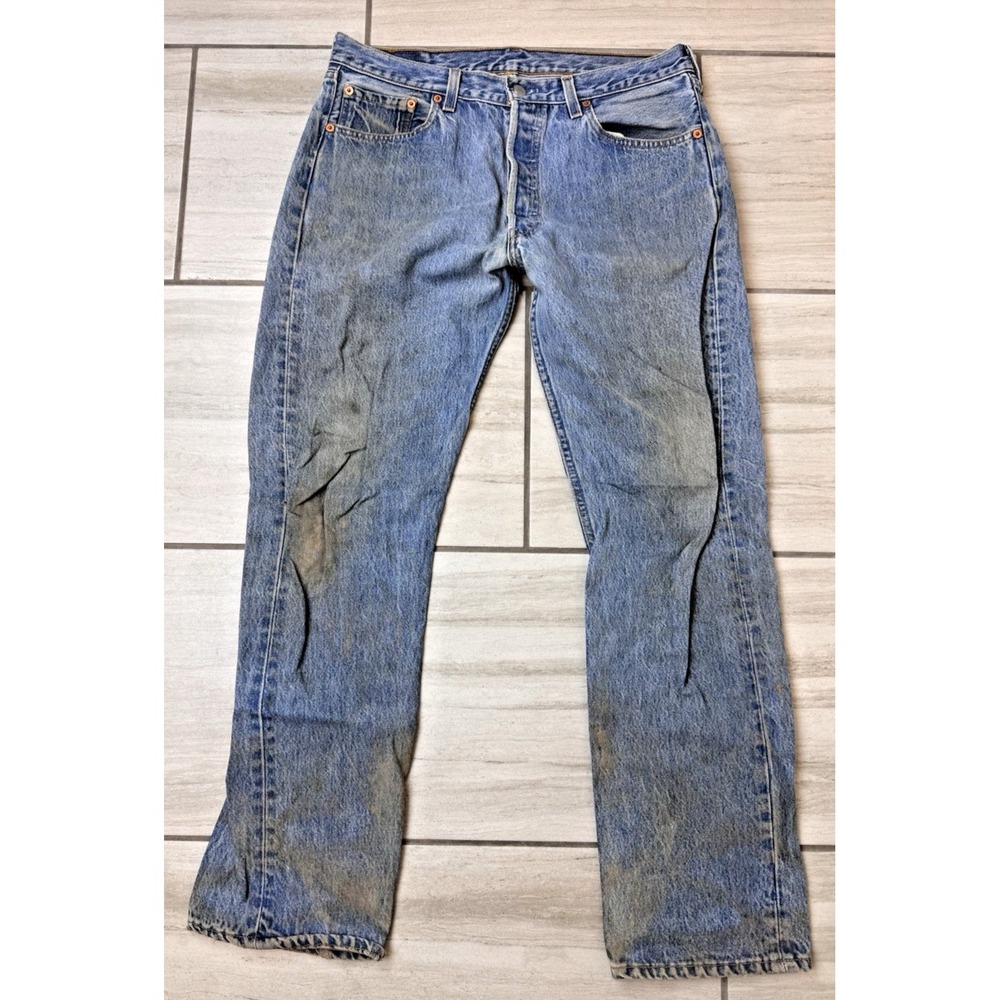 Levi's 501xx Men Vintage Denim Thrashed Distressed Jeans Size 35X32 (actual) 90s